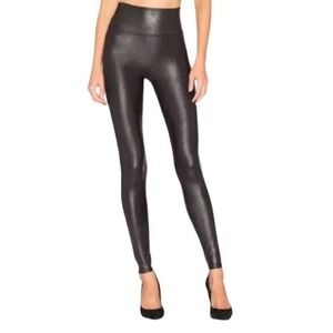 Spanx Leggings Pants Black Faux Leather High Rise Casual Preppy 2437 Size Large